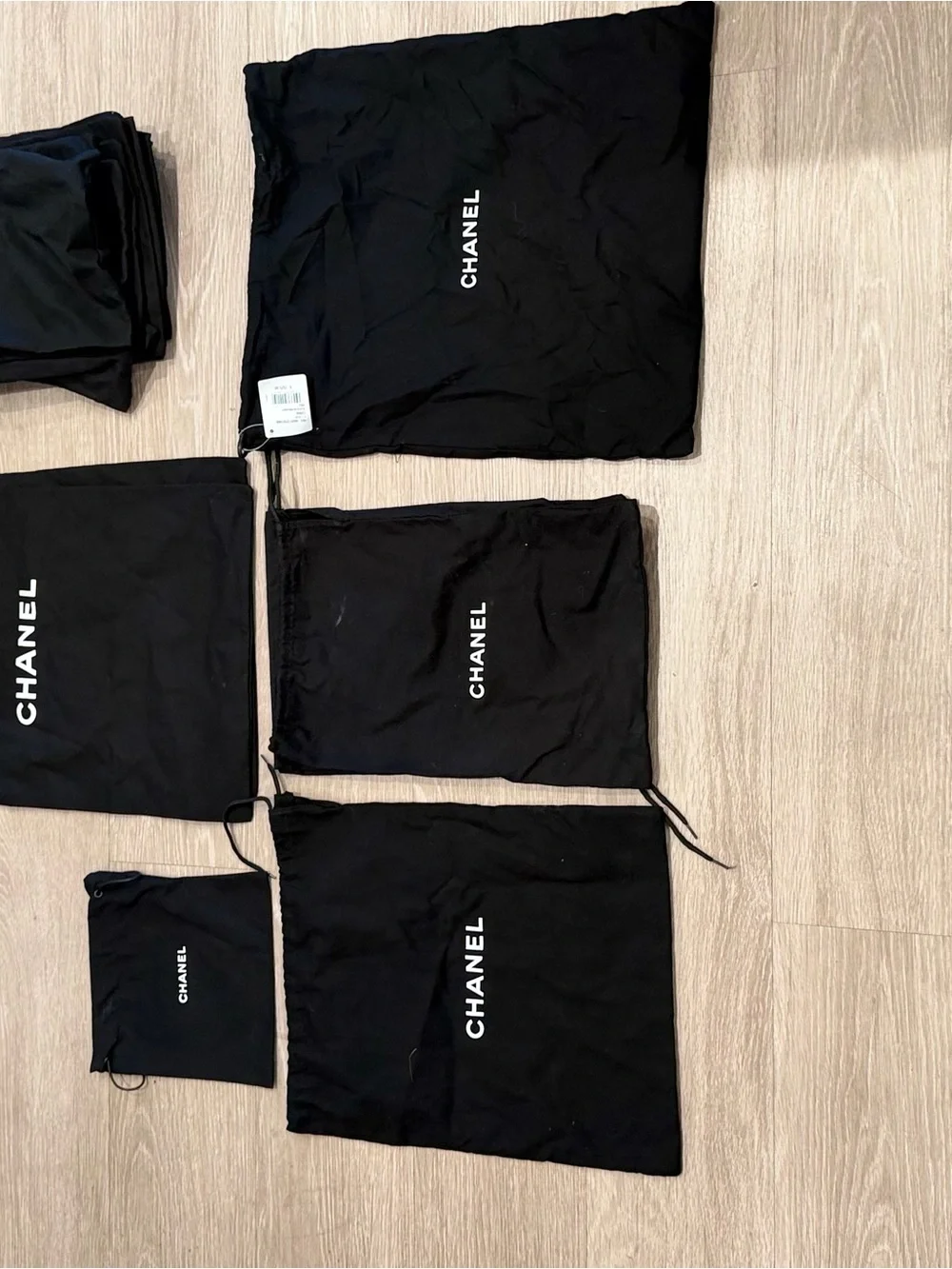 Chanel dusts shoes and hand bags all black bulks assorted sizes 33 total most of